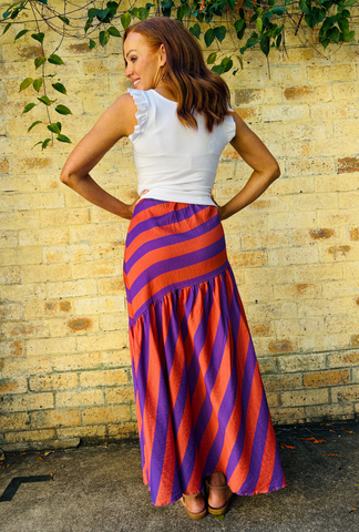 Bold Intentions Striped Skirt - Purple + Peach