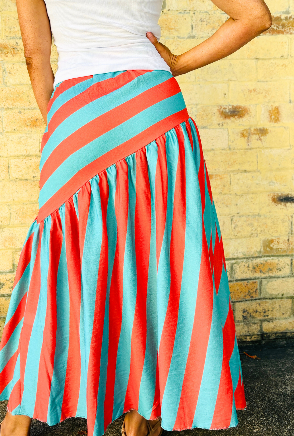 Bold Intentions Striped Skirt - Sky + Cherry