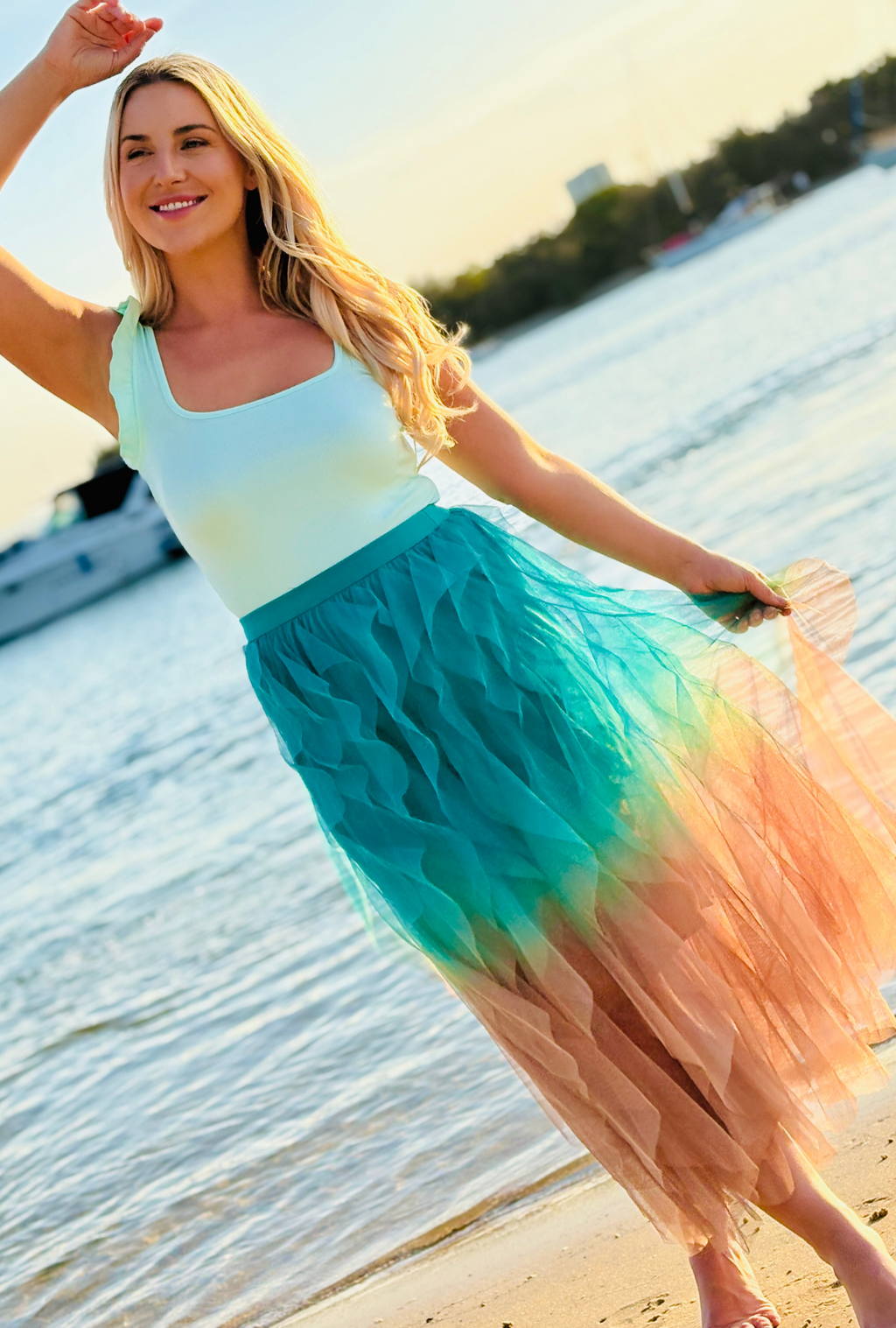 Get Carried Away Skirt Split Personality – Teal + Copper