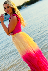 Get Carried Away Skirt Split Personality – Champagne + Magenta