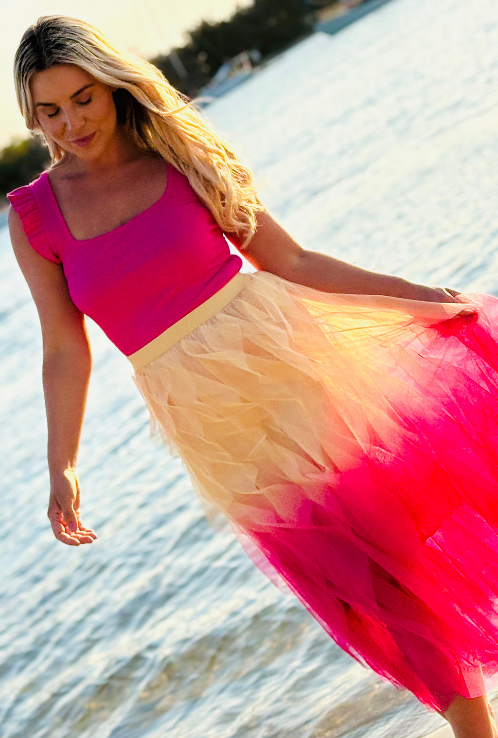 Get Carried Away Skirt Split Personality – Champagne + Magenta