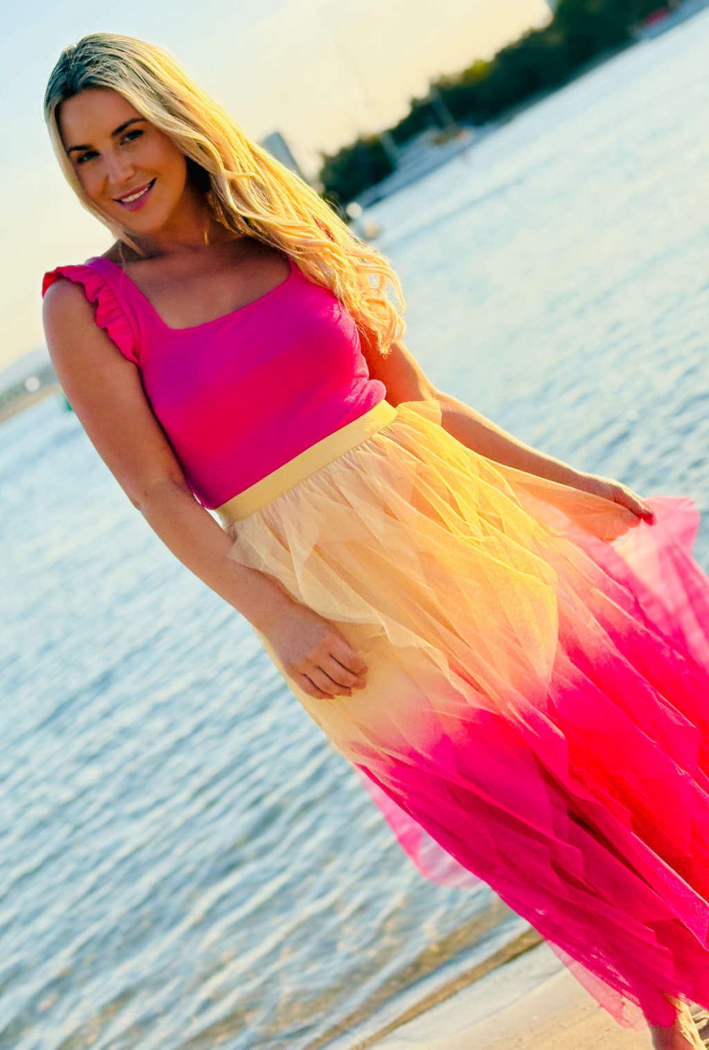 Get Carried Away Skirt Split Personality – Champagne + Magenta