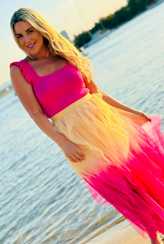 Get Carried Away Skirt Split Personality – Champagne + Magenta