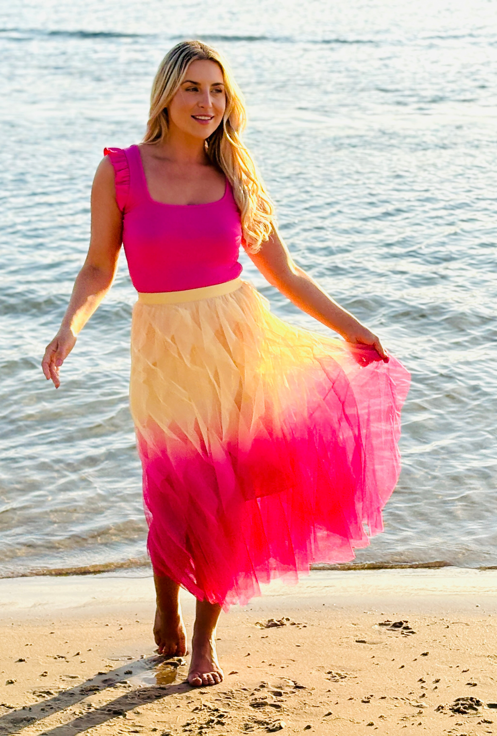 Get Carried Away Skirt Split Personality – Champagne + Magenta