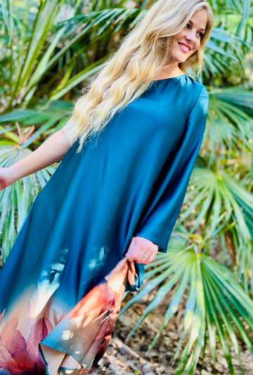 Cold Shoulder Maxi Dress - Teal Bloom