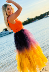 Get Carried Away Skirt Split Personality – Black Cherry + Golden Olive