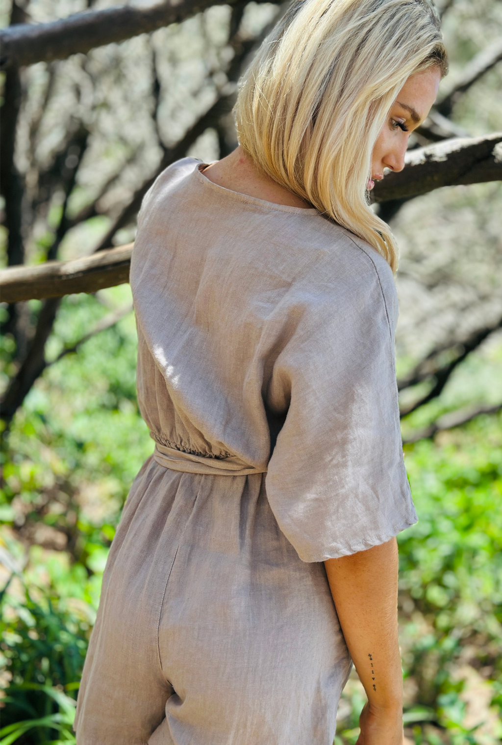 Never Grow Up Linen Playsuit - Stone