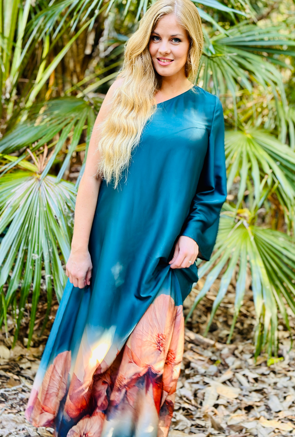 Cold Shoulder Maxi Dress - Teal Bloom