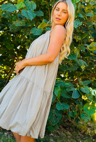 Tied You Over Short Dress - Taupe