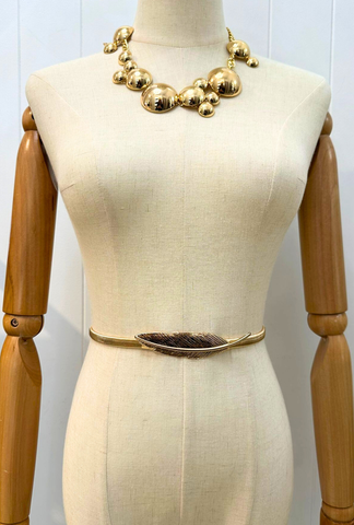 Gilded Metal Stretch Belt - Gold Feather
