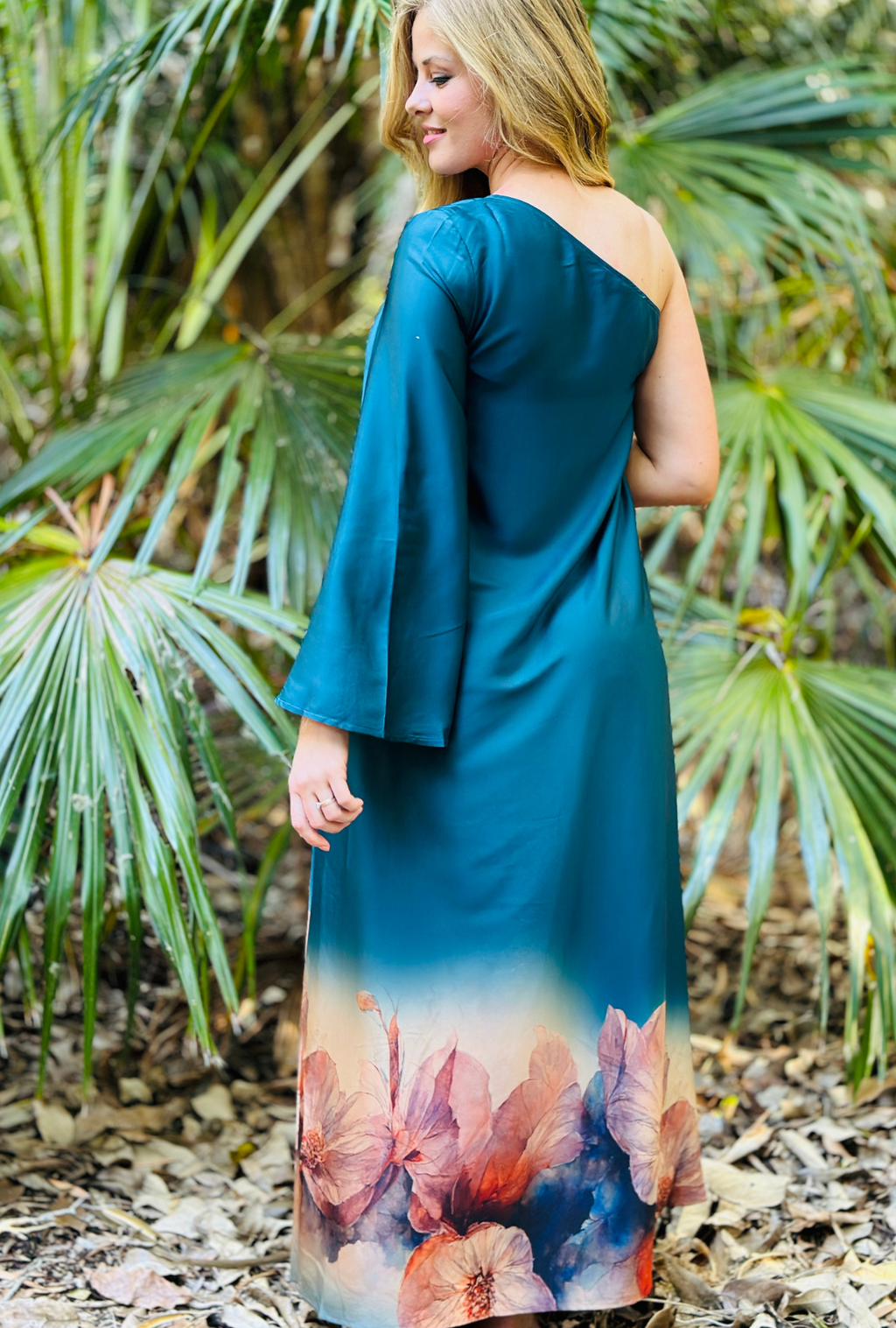 Cold Shoulder Maxi Dress - Teal Bloom