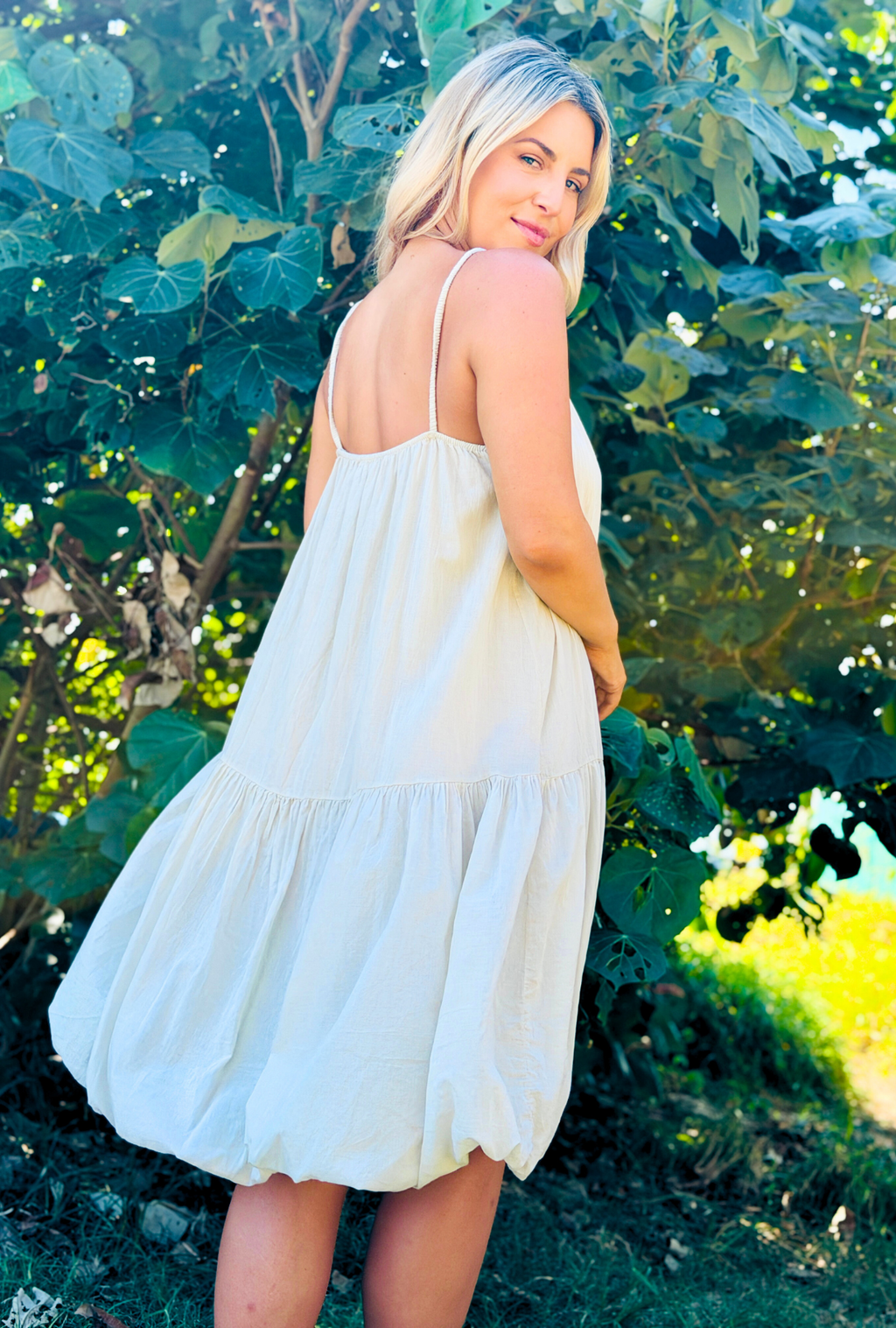 Tied You Over Short Dress - Pebble