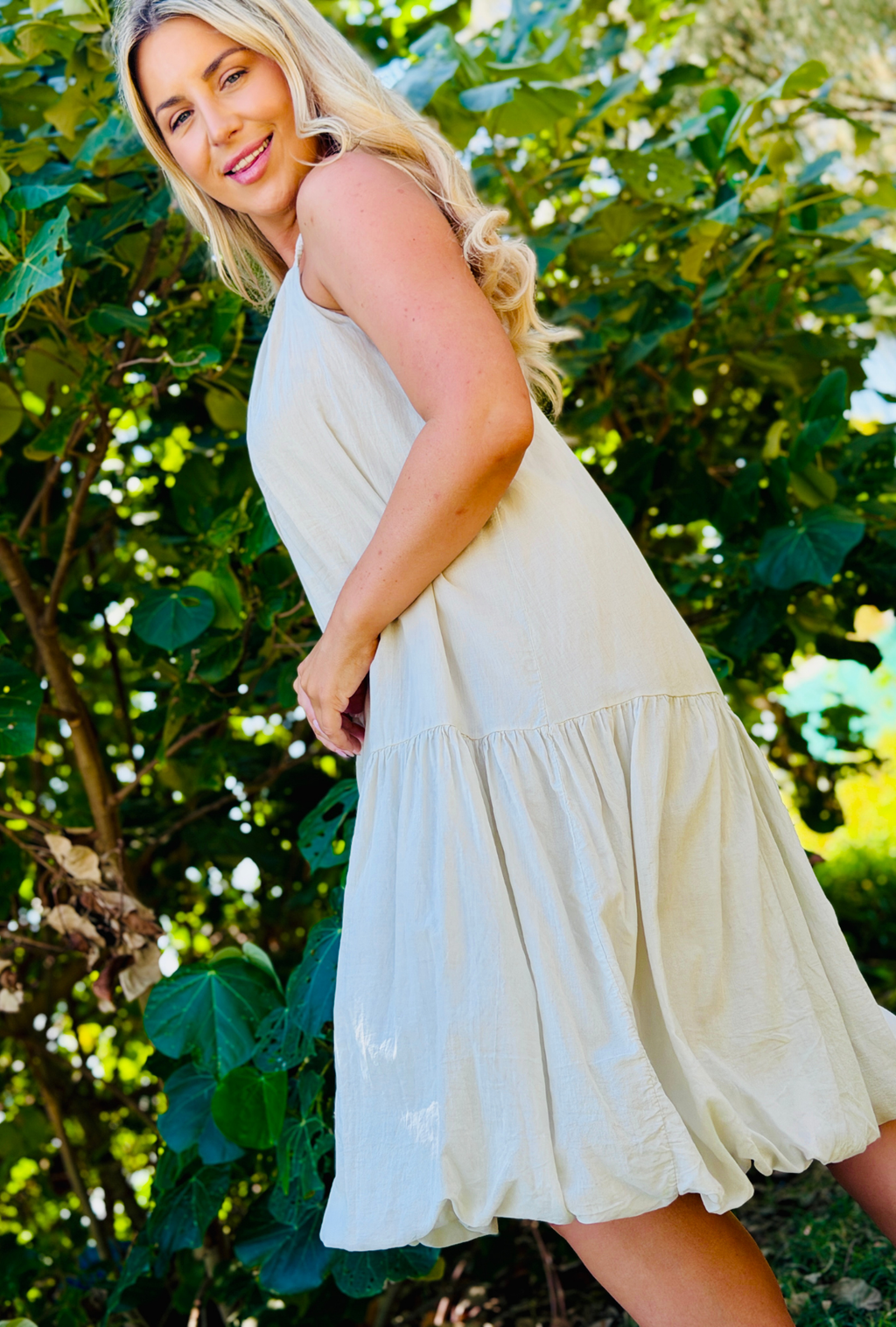 Tied You Over Short Dress - Pebble