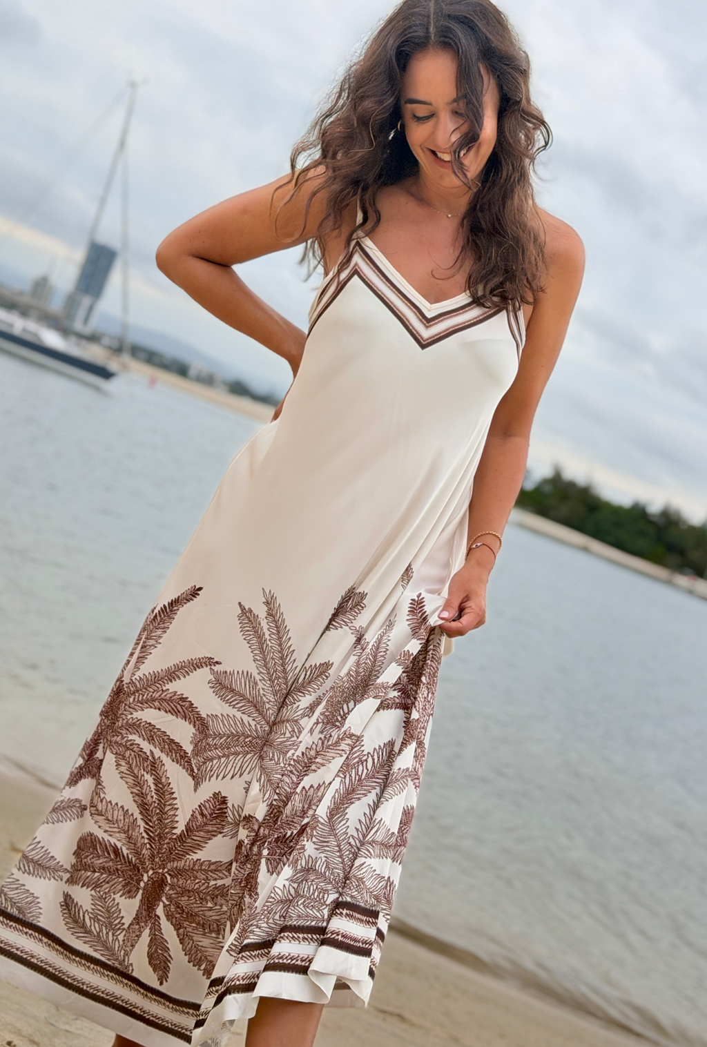 Palm Affair Dress - Pebble