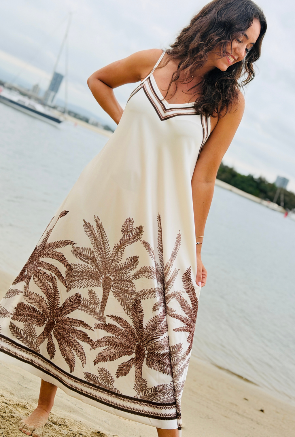 Palm Affair Dress - Pebble