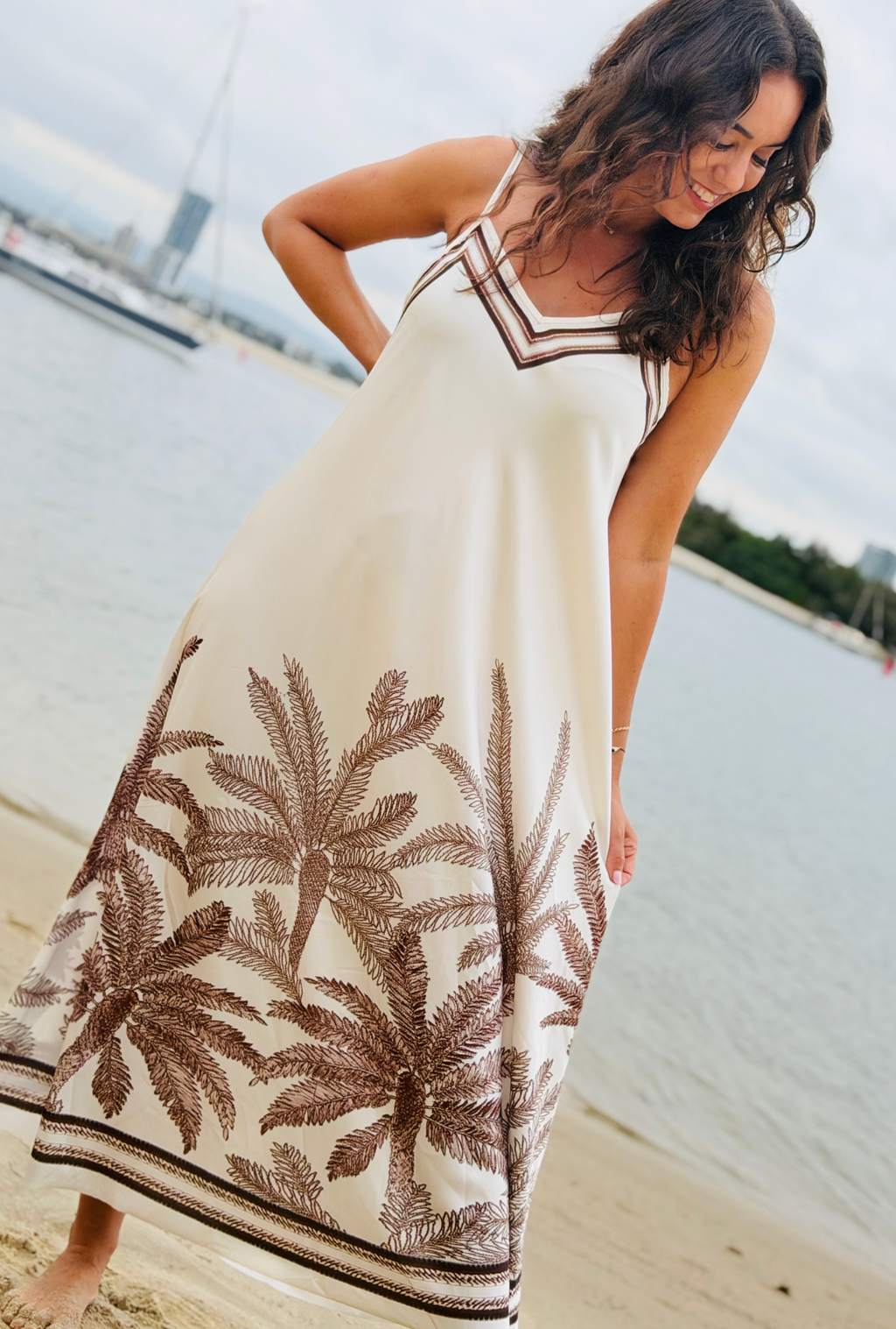 Palm Affair Dress - Pebble