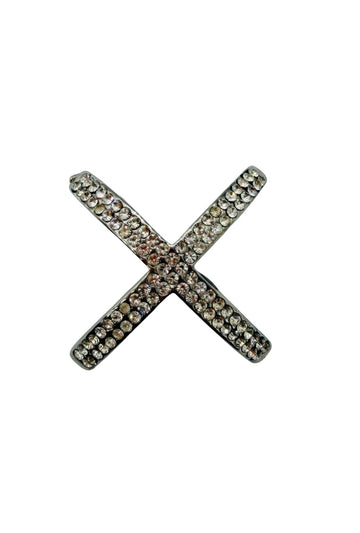 Diamanté Cross Silver Scarf Ring