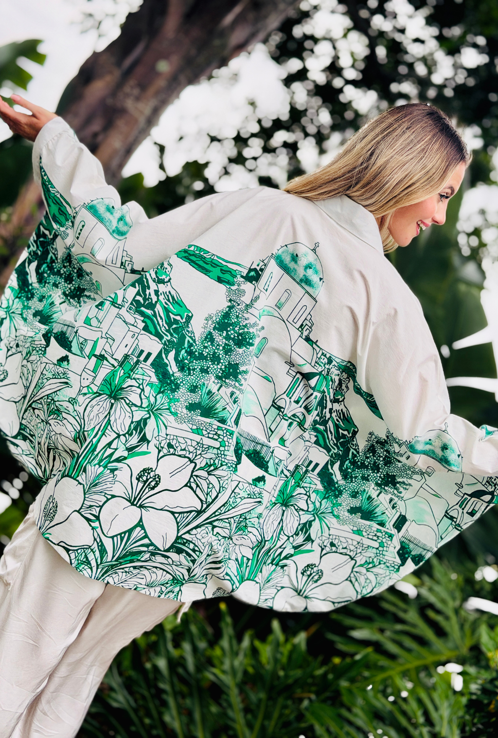 Wish You Were Here –  Resort Button Top - Emerald