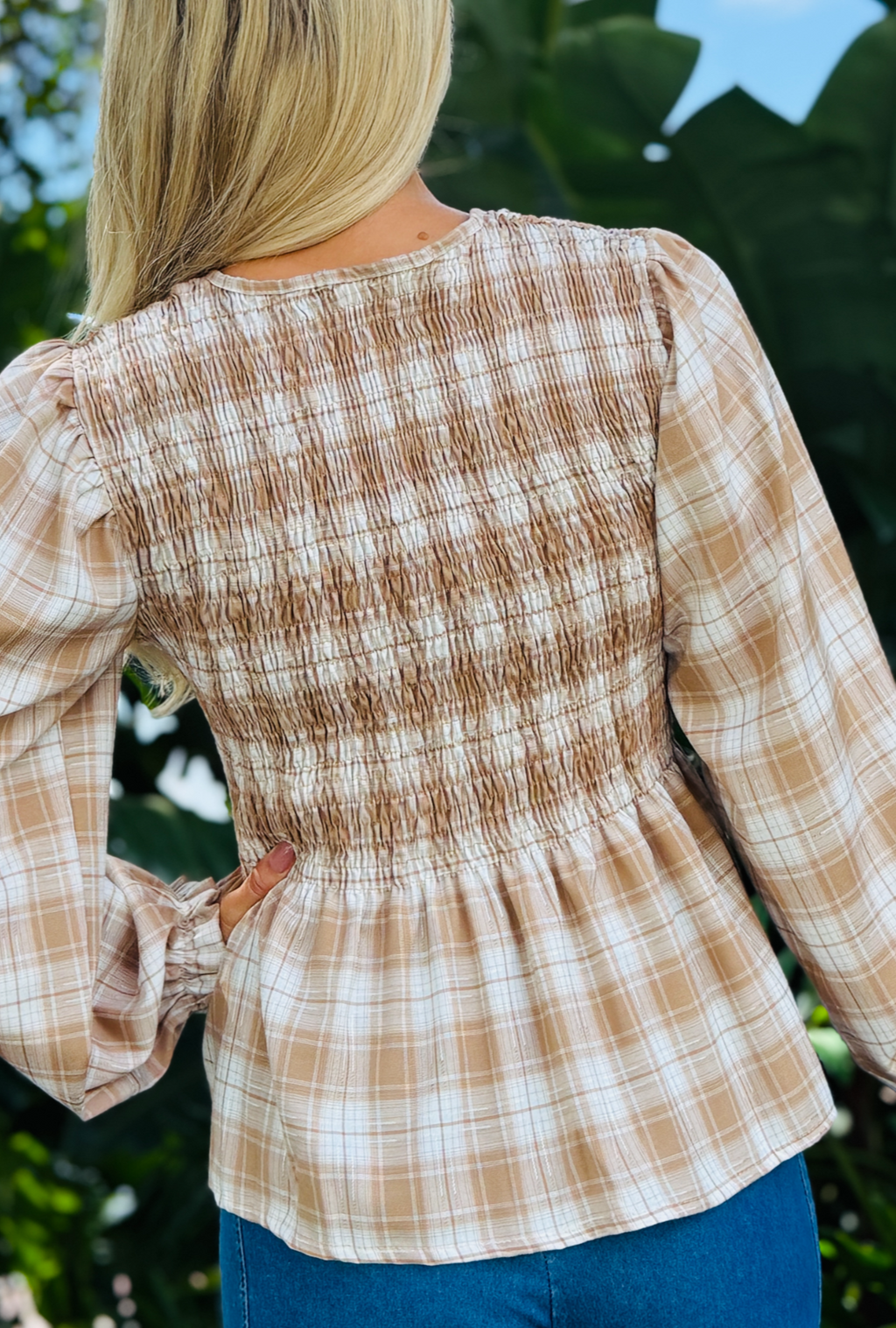 Pretty in Plaid Top - Latte
