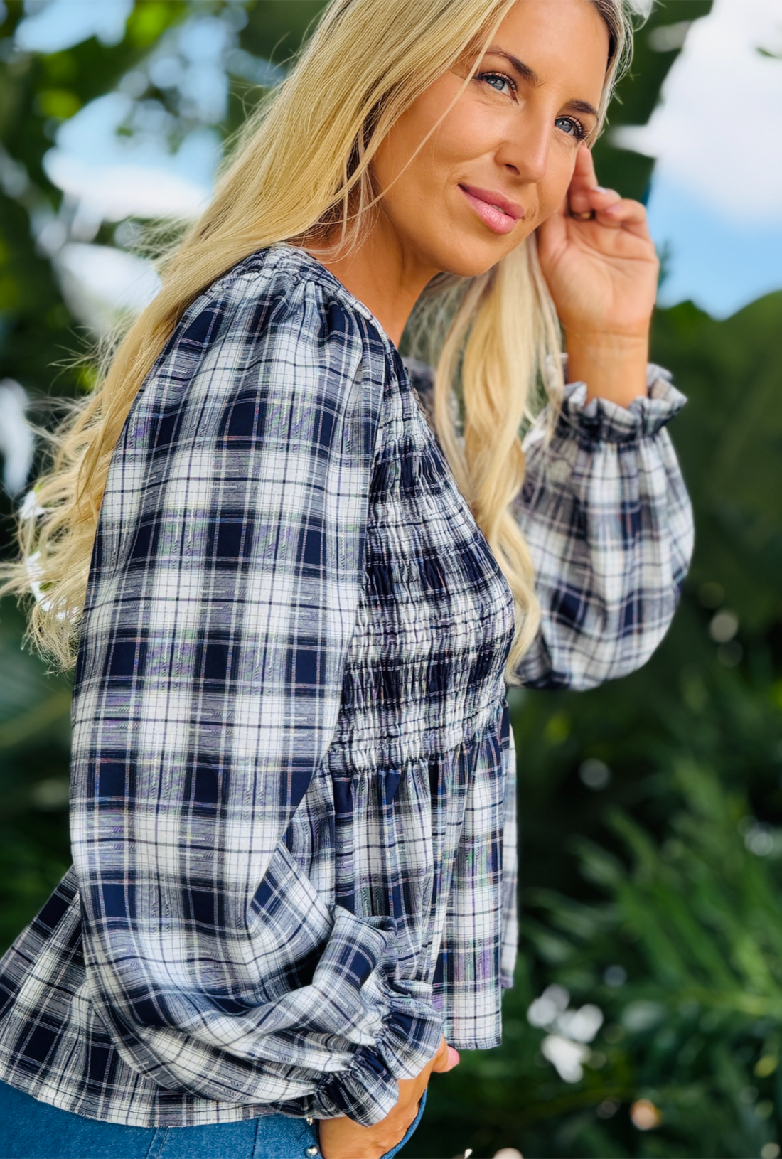 Pretty in Plaid Top - Navy