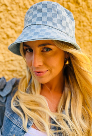 Bee Seen Bucket Hat - Checked Light Denim