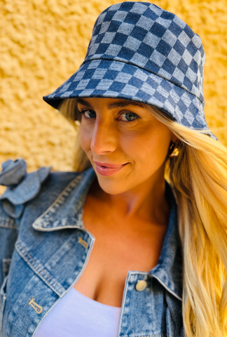 Bee Seen Bucket Hat - Checked Dark Denim