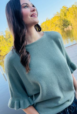 Frill You Be Mine Pullover - Sage