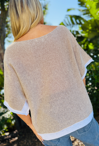 Borderline Knit Top - Taupe/w