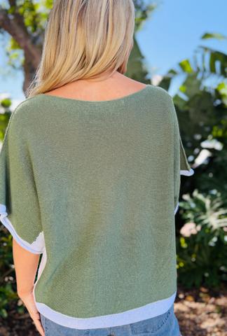 Borderline Knit Top - Sage/w