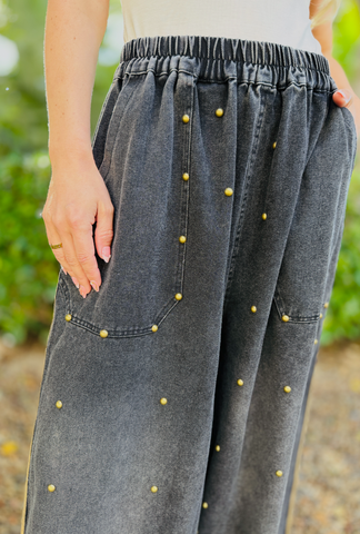Hamburg Studded Wide Leg Jean - Black
