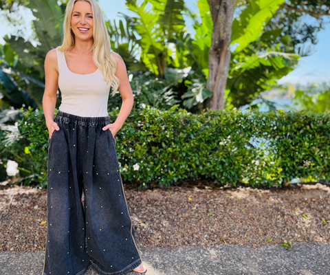 Hamburg Studded Wide Leg Jean - Black