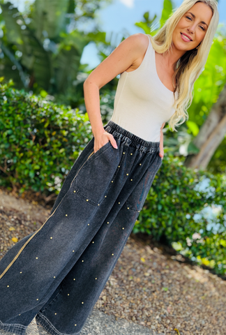 Hamburg Studded Wide Leg Jean - Black