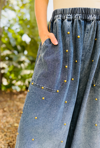 Hamburg Studded Wide Leg Jean - Blue