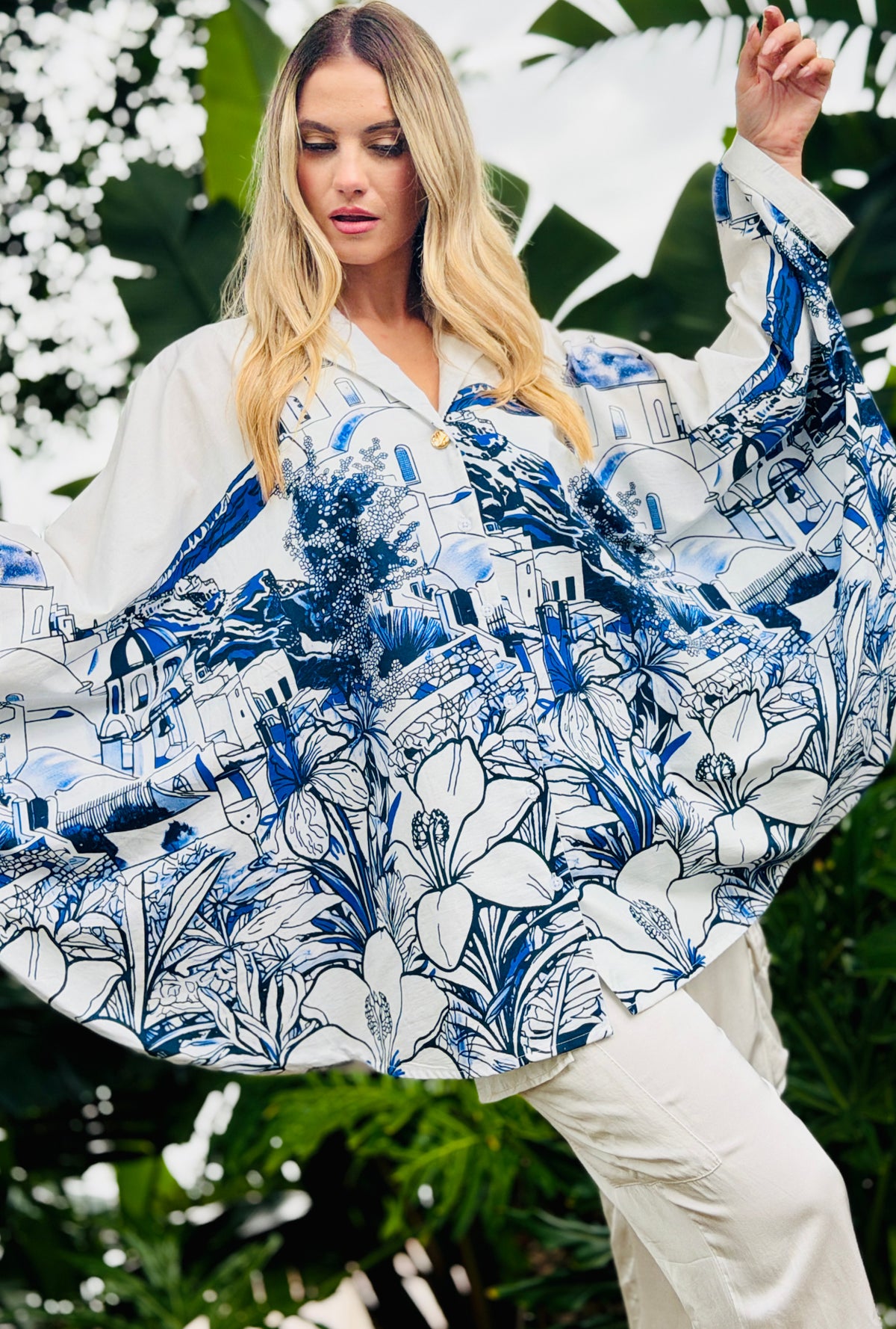 Resort Button Wish You Were Here - Resort Button Top - Azure
