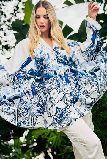 Wish You Were Here –  Resort Button Top - Azure