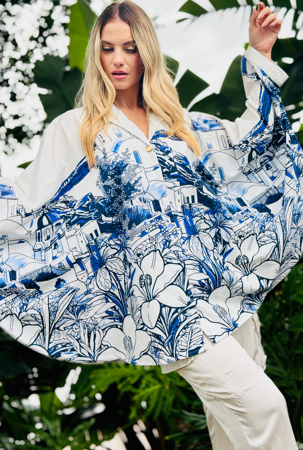 Wish You Were Here –  Resort Button Top - Azure