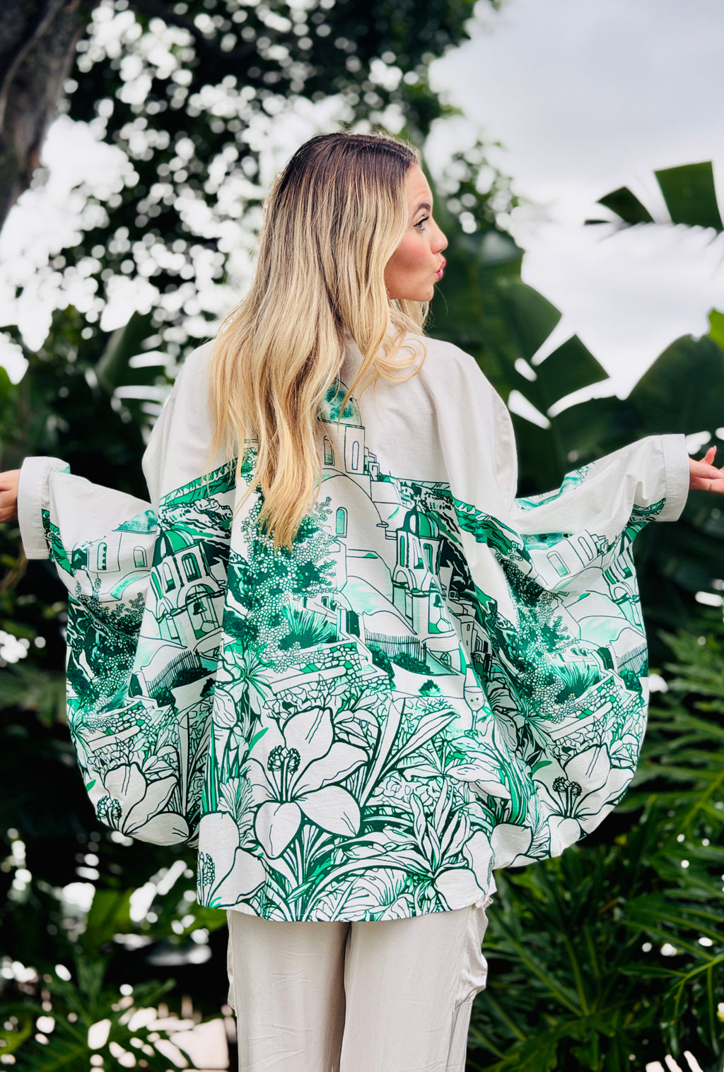 Wish You Were Here –  Resort Button Top - Emerald