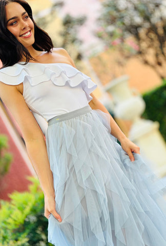 Get Carried Away Skirt - Stone Blue