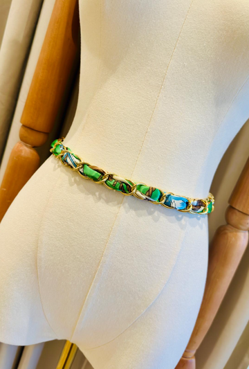 Bridle Scarf Belt - Lime/Aqua