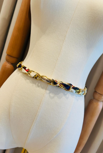 Bridle Scarf Belt - Navy/Gold