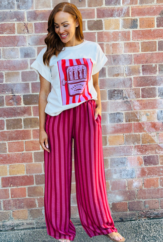 Off The Cuff Pant - Cherry Stripe
