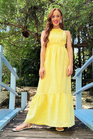 Crossed A Line Maxi Dress - Lemon Slice