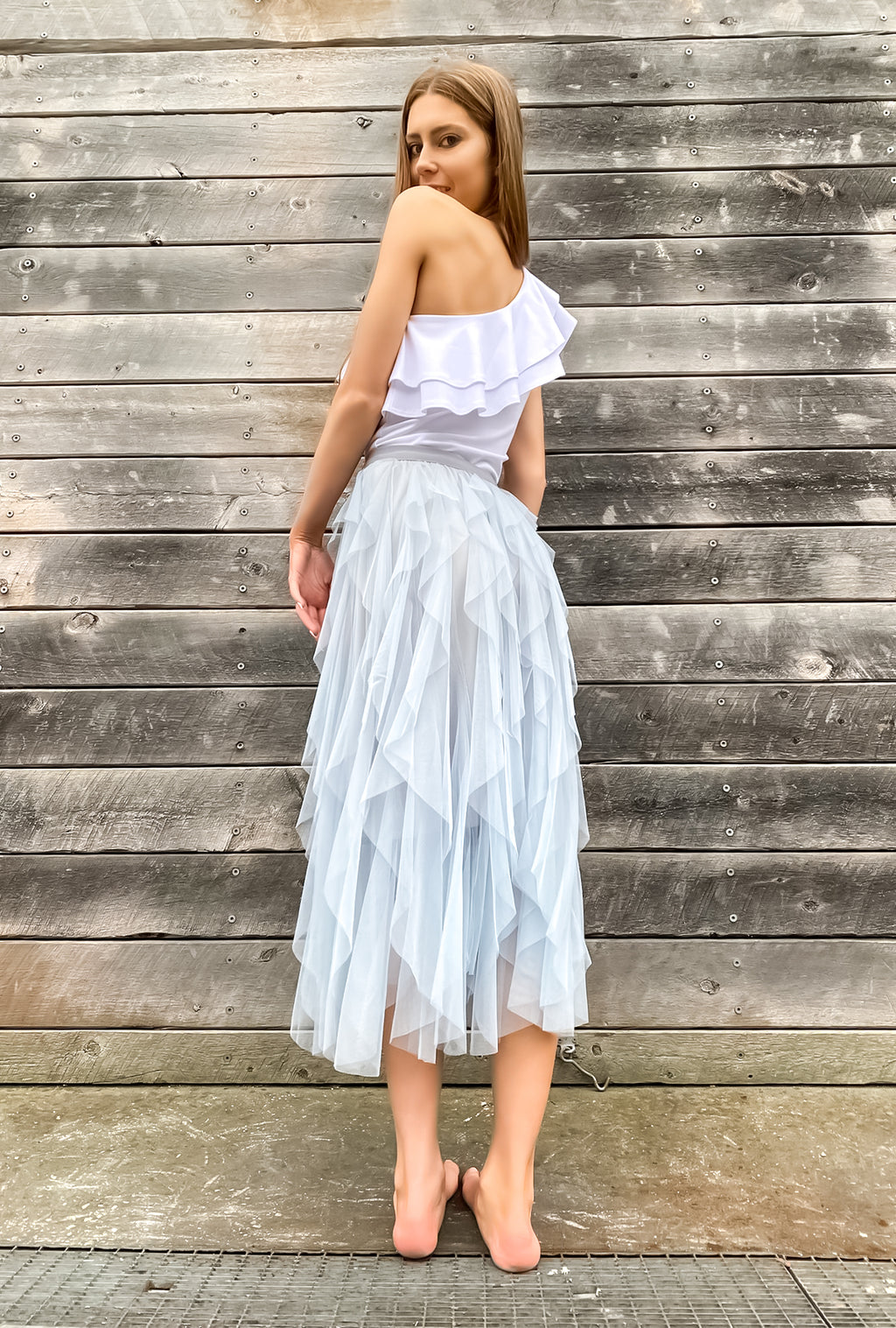 Get Carried Away Skirt - Stone Blue