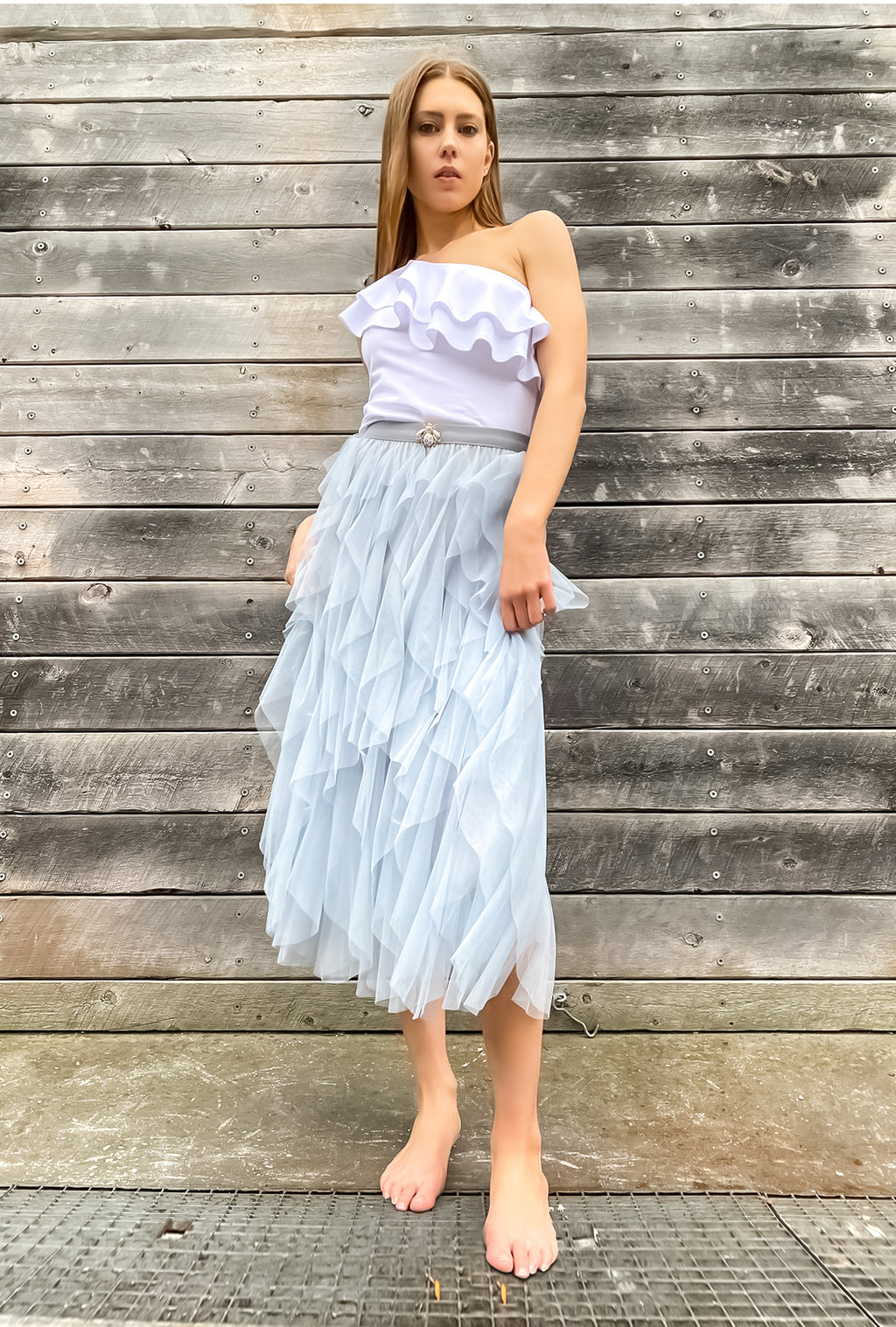 Get Carried Away Skirt - Stone Blue