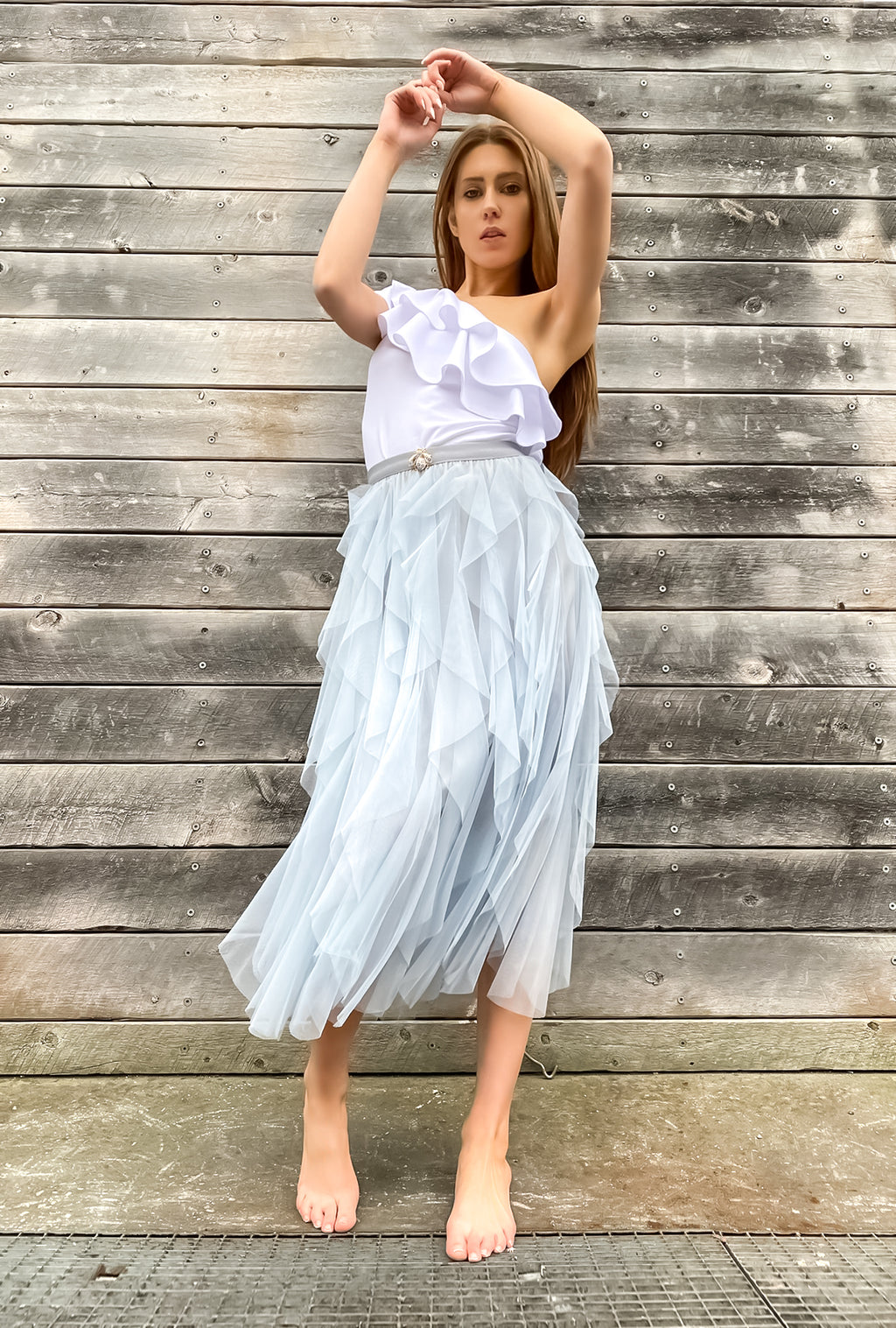 Get Carried Away Skirt - Stone Blue